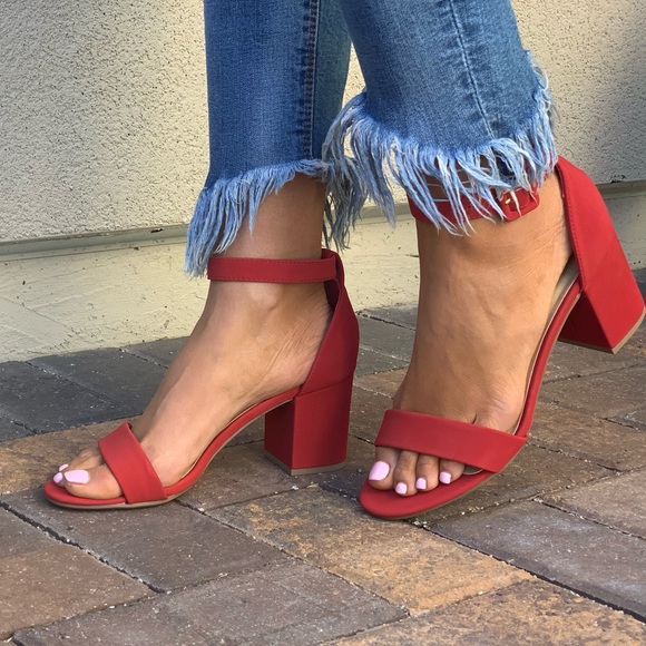 Valentine Red Kitten Heel Ankle Strap Sandals - Picture 4 of 7